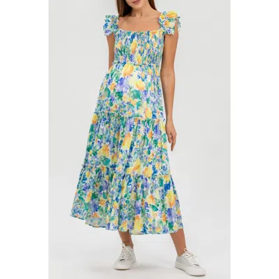 Pietro Brunelli Maternity Floral Smocked Off The Shoulder Maternity Dress In Green