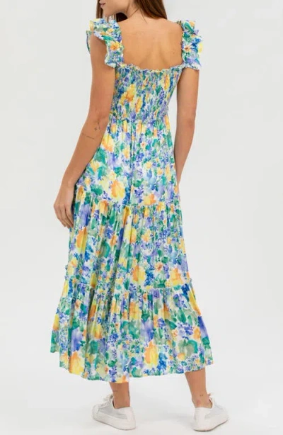 Pietro Brunelli Maternity Floral Smocked Off The Shoulder Maternity Dress In Green