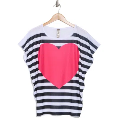 Go Couture Dolman Sleeve Tee In White Pink Heart Stripe Print