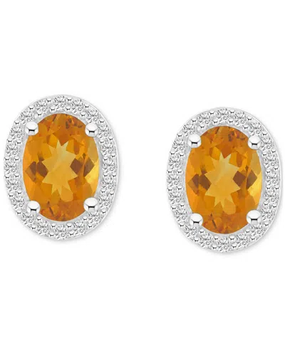 Macy's Blue Topaz (2 Ct. T.w.) & Created White Sapphire (1/5 Ct. T.w.) Stud Earrings In 10k White Gold In Citrine,white Gold