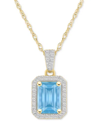 Macy's Lab Created Ruby (2 Ct. T.w.) & Lab Created White Sapphire (1/5 Ct. T.w.) Rectangle Pendant Necklace In Aquamarine,gold