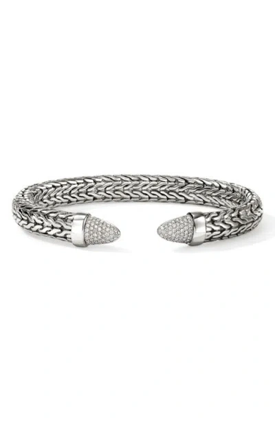 John Hardy Sterling Silver Spear Diamond Pave Flex Cuff Bracelet In Metallic