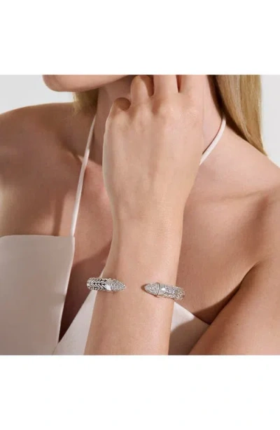 John Hardy Sterling Silver Spear Diamond Pave Flex Cuff Bracelet In Metallic
