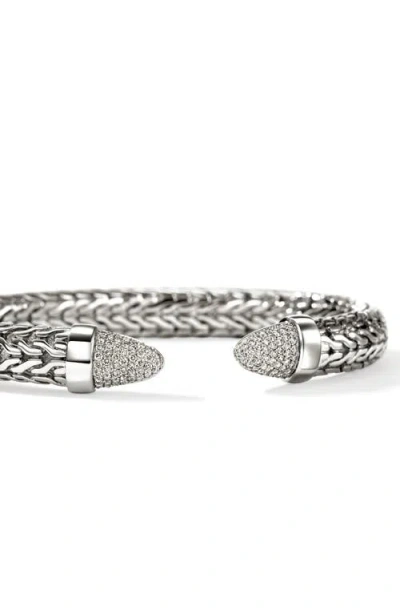 John Hardy Sterling Silver Spear Diamond Pave Flex Cuff Bracelet In Metallic
