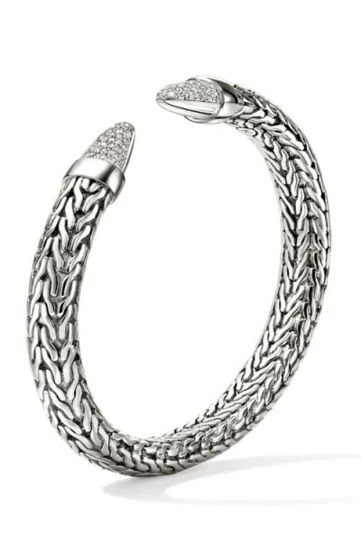 John Hardy Sterling Silver Spear Diamond Pave Flex Cuff Bracelet In Metallic