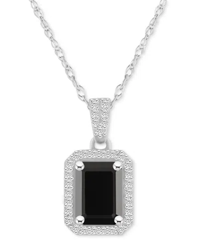Macy's Lab Created Ruby (2 Ct. T.w.) & Lab Created White Sapphire (1/5 Ct. T.w.) Rectangle Pendant Necklace In Onyx,white Gold