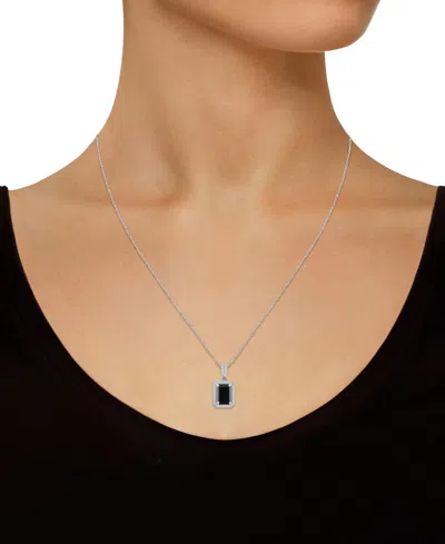 Macy's Lab Created Ruby (2 Ct. T.w.) & Lab Created White Sapphire (1/5 Ct. T.w.) Rectangle Pendant Necklace In Onyx,white Gold