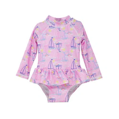 Flap Happy Girls'  Sun Protective Upf 50+ Alissa Infant Ruffle Rash Guard Swimsuit In Sail Away