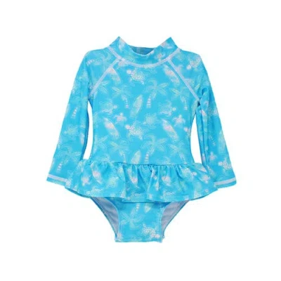 Flap Happy Girls'  Sun Protective Upf 50+ Alissa Infant Ruffle Rash Guard Swimsuit In Coco Beach Turtles