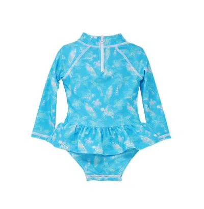 Flap Happy Girls'  Sun Protective Upf 50+ Alissa Infant Ruffle Rash Guard Swimsuit In Coco Beach Turtles