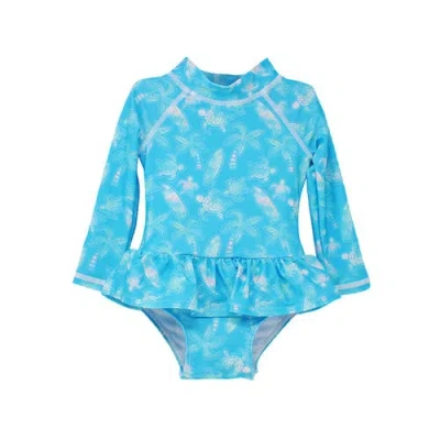 Flap Happy Girls'  Sun Protective Upf 50+ Alissa Infant Ruffle Rash Guard Swimsuit In Coco Beach Turtles