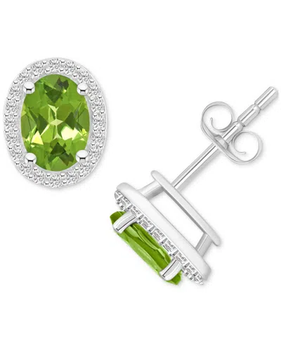 Macy's Blue Topaz (2 Ct. T.w.) & Created White Sapphire (1/5 Ct. T.w.) Stud Earrings In 10k White Gold In Peridot,white Gold