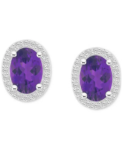 Macy's Blue Topaz (2 Ct. T.w.) & Created White Sapphire (1/5 Ct. T.w.) Stud Earrings In 10k White Gold In Amethyst,white Gold