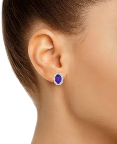 Macy's Blue Topaz (2 Ct. T.w.) & Created White Sapphire (1/5 Ct. T.w.) Stud Earrings In 10k White Gold In Amethyst,white Gold