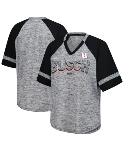 G-iii 4her By Carl Banks Women's Heather Gray Kyle Busch Hall Of Fame Oversized Raglan V-neck T-shirt In Heather Gray