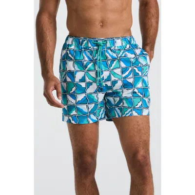 Original Penguin 5 All Over Print Wavy Check Swim Trunk In Blue