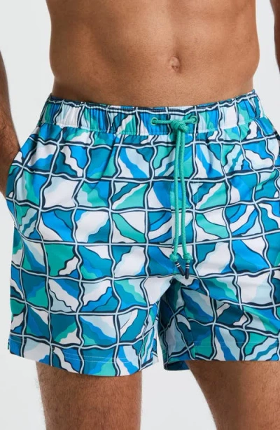 Original Penguin 5 All Over Print Wavy Check Swim Trunk In Blue