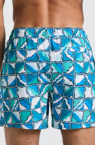 Original Penguin 5 All Over Print Wavy Check Swim Trunk In Blue