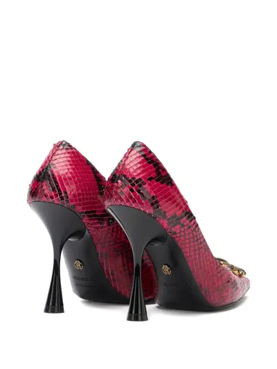 Roberto Cavalli Python Print Pumps With Monogram Mirror Snake In Pink