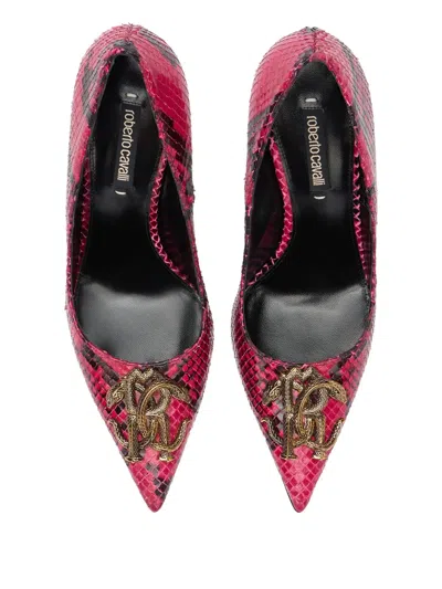 Roberto Cavalli Python Print Pumps With Monogram Mirror Snake In Pink