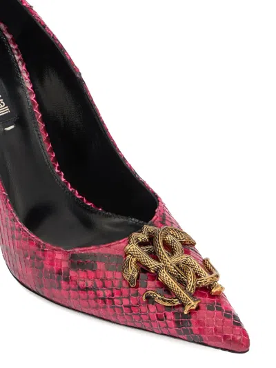 Roberto Cavalli Python Print Pumps With Monogram Mirror Snake In Pink