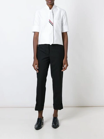 Shop Thom Browne Classic Backstrap Trouser With Tuxedo Stripe In 2ply Fresco In Black