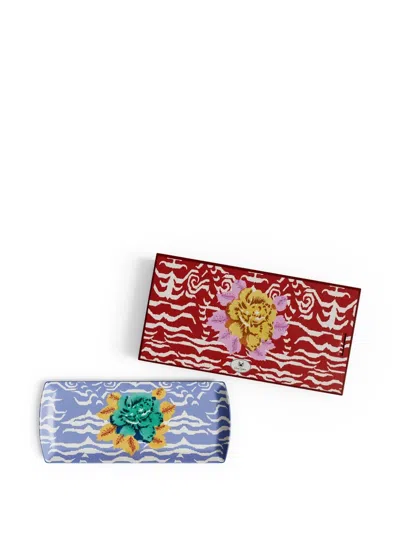 Lisa Corti Floral-print Platter In Blue