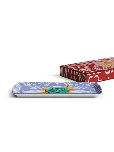 Lisa Corti Floral-print Platter In Blue