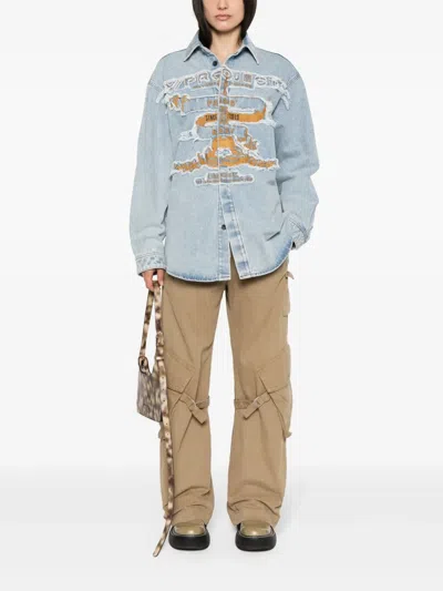 Y/project Light Blue Cotton Denim Jacket In Blue