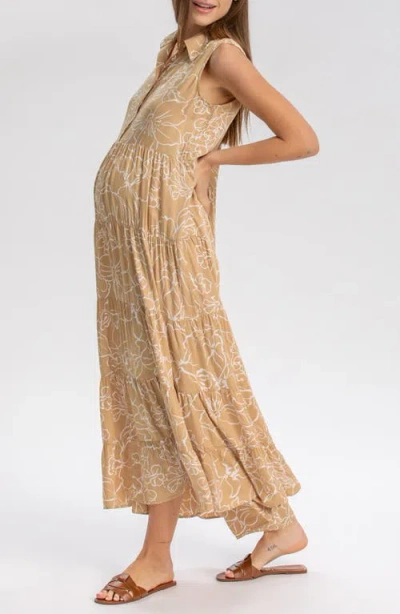 Pietro Brunelli Maternity Button Down Maternity Dress In Brown