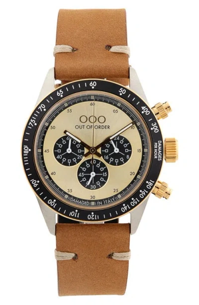 Out Of Order Supervintage Chronograph Leather Strap Watch, 42mm In Gold And Silver