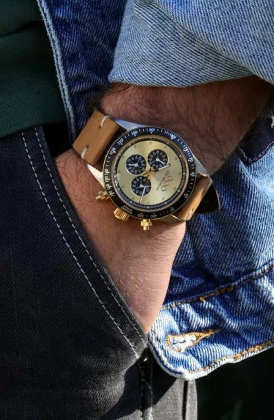 Out Of Order Supervintage Chronograph Leather Strap Watch, 42mm In Gold And Silver