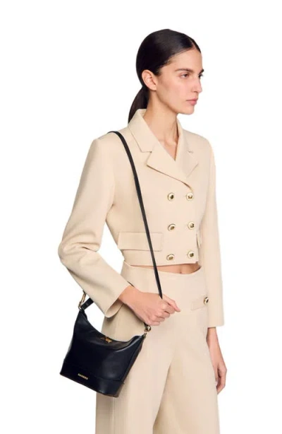 Sandro Womens Black Tangoso Small Suede And Leather Bucket Bag