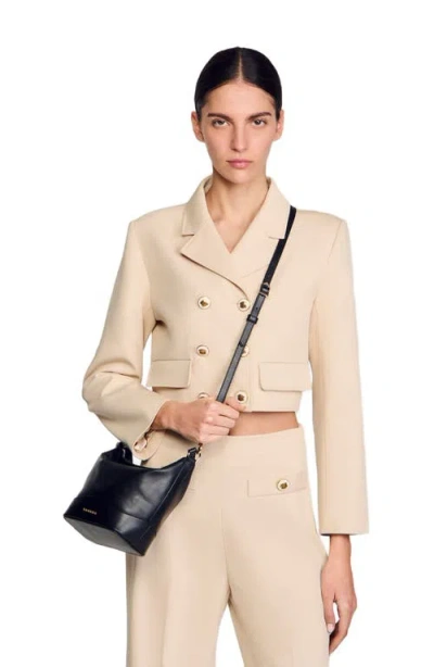 Sandro Womens Black Tangoso Small Suede And Leather Bucket Bag