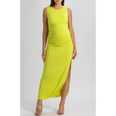 Pietro Brunelli Maternity Maternity Sleeveless Side-ruched Blossom Maxi Split Dress In Lime
