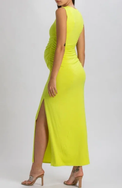 Pietro Brunelli Maternity Maternity Sleeveless Side-ruched Blossom Maxi Split Dress In Lime