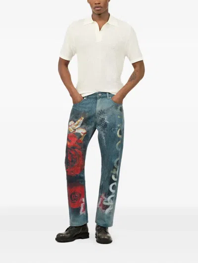 Roberto Cavalli Patterned-jacquard Polo Shirt In Ivory