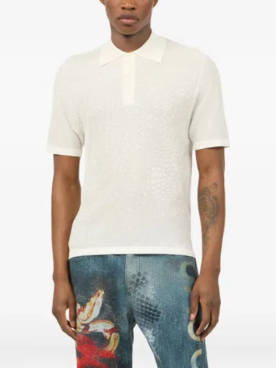 Roberto Cavalli Patterned-jacquard Polo Shirt In Ivory
