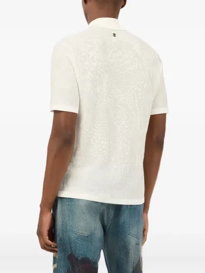 Roberto Cavalli Patterned-jacquard Polo Shirt In Ivory