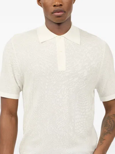 Roberto Cavalli Patterned-jacquard Polo Shirt In Ivory