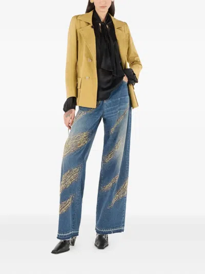 Roberto Cavalli Double-breasted Jacket With Python Pattern In Yellow