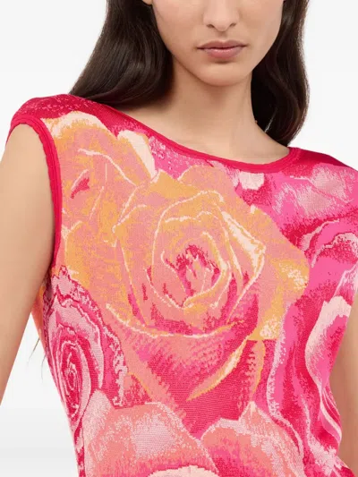 Roberto Cavalli Mini Dress With Garden Rose Print In Rosa