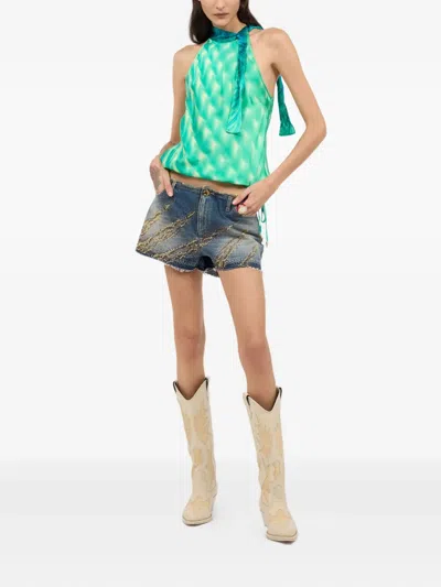 Roberto Cavalli Zebra Studded And Rhinestone Patterned Shorts In Blue