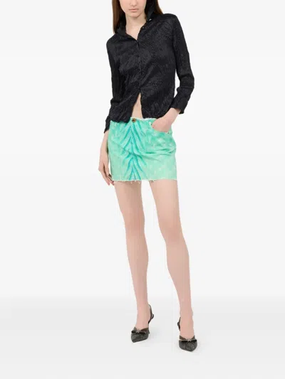 Roberto Cavalli Mini Skirt With Optical Glass Print And Micro Studs In Green