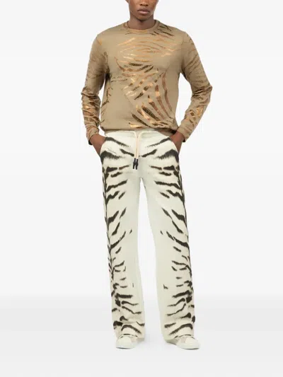 Roberto Cavalli Top With Golden Tiger Skin Motif In Light Brown
