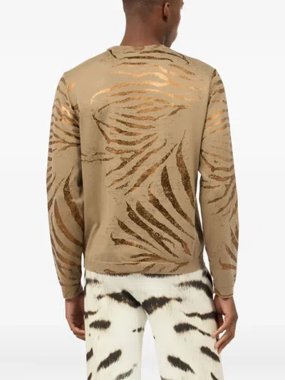 Roberto Cavalli Top With Golden Tiger Skin Motif In Light Brown