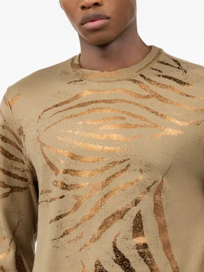 Roberto Cavalli Top With Golden Tiger Skin Motif In Light Brown
