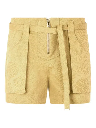 Roberto Cavalli Belted Shorts With Python Print In Neutrals