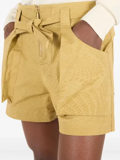 Roberto Cavalli Belted Shorts With Python Print In Neutrals
