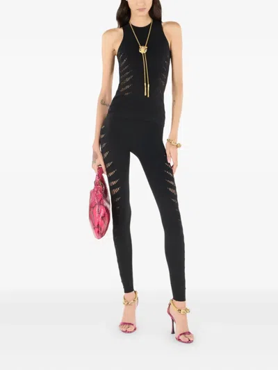 Roberto Cavalli Leggings With Perforated Python Pattern In Black